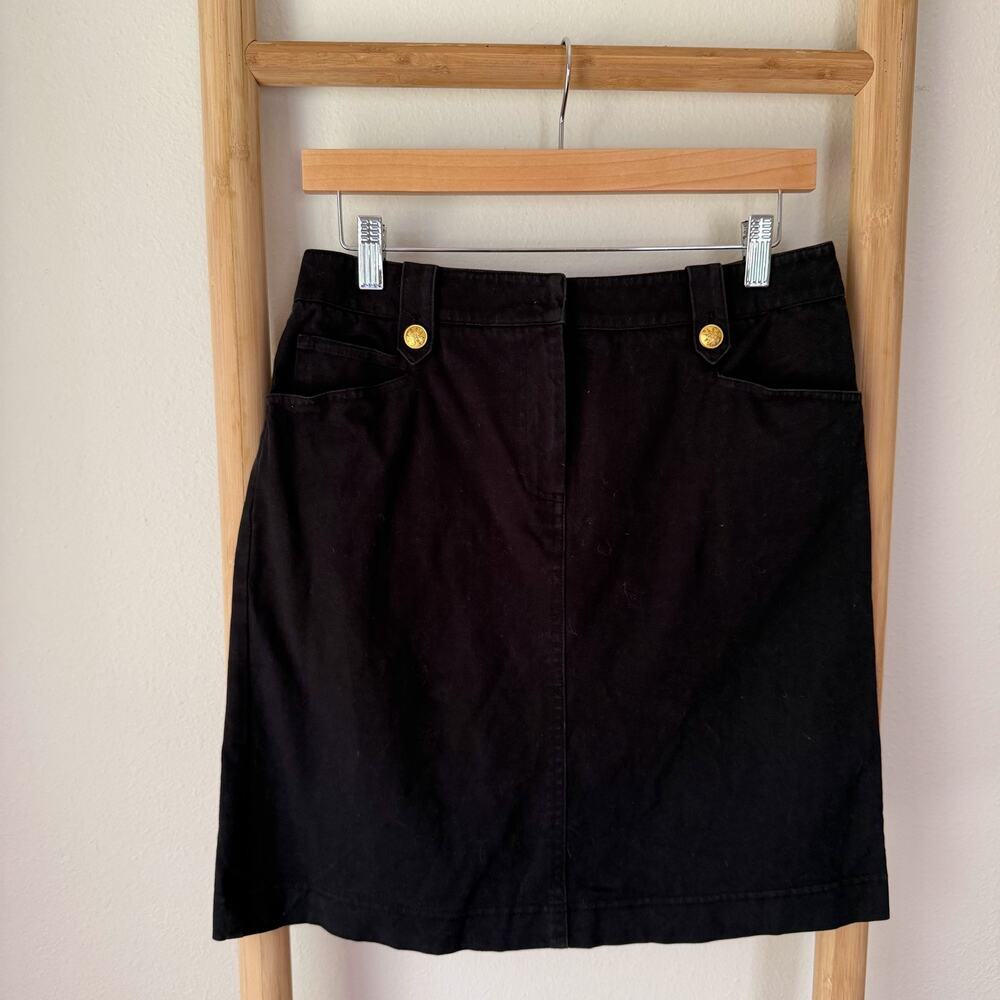 J. McLaughlin Black Stretch Cotton Mini Skirt Size 6 Gold Button Detail